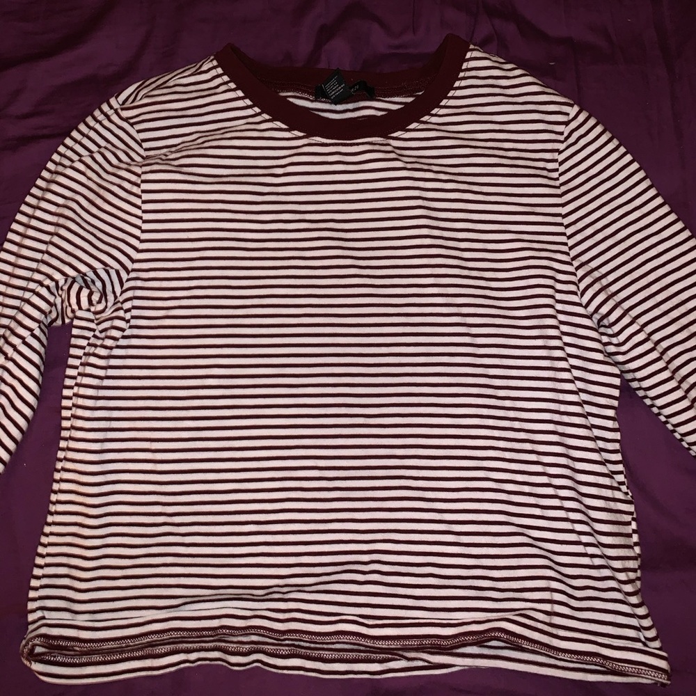 Forever 21 Maroon Striped Long Sleeved Top